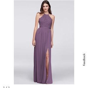 DAVID'S BRIDAL
open-back bridesmaid dress with mesh skirt lapis purple